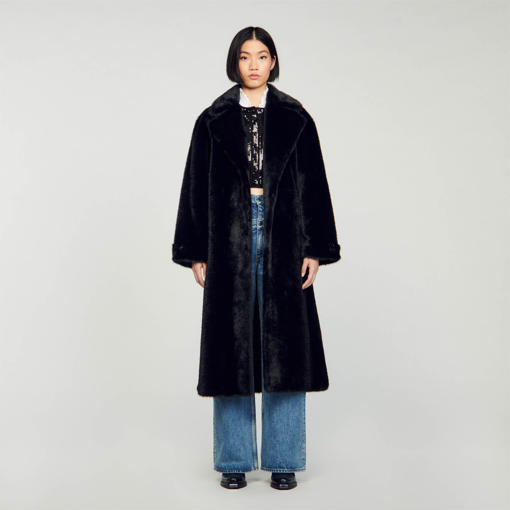 Faux fur outlet black long coat
