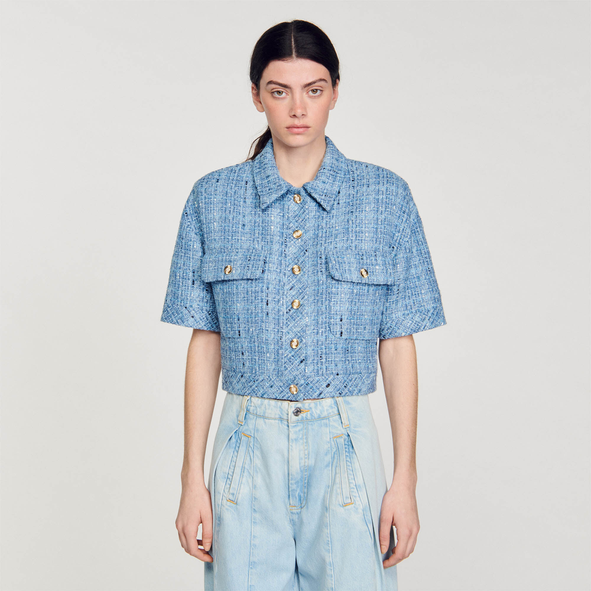 Short sleeve 2024 tweed jacket