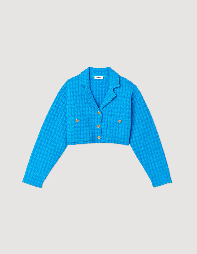 Cropped tweed coatigan SFPCA00737 Electric blue - Sweaters & Cardigans ...