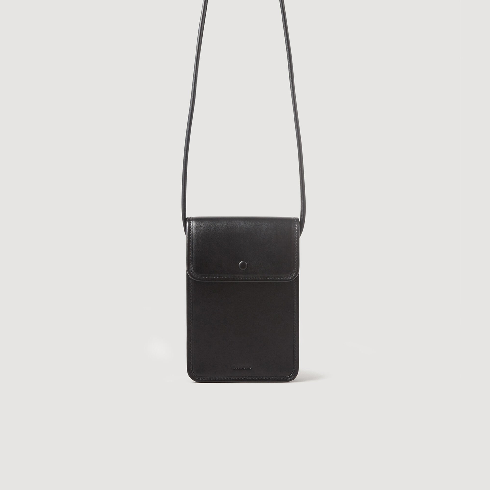 Small black leather crossbody top