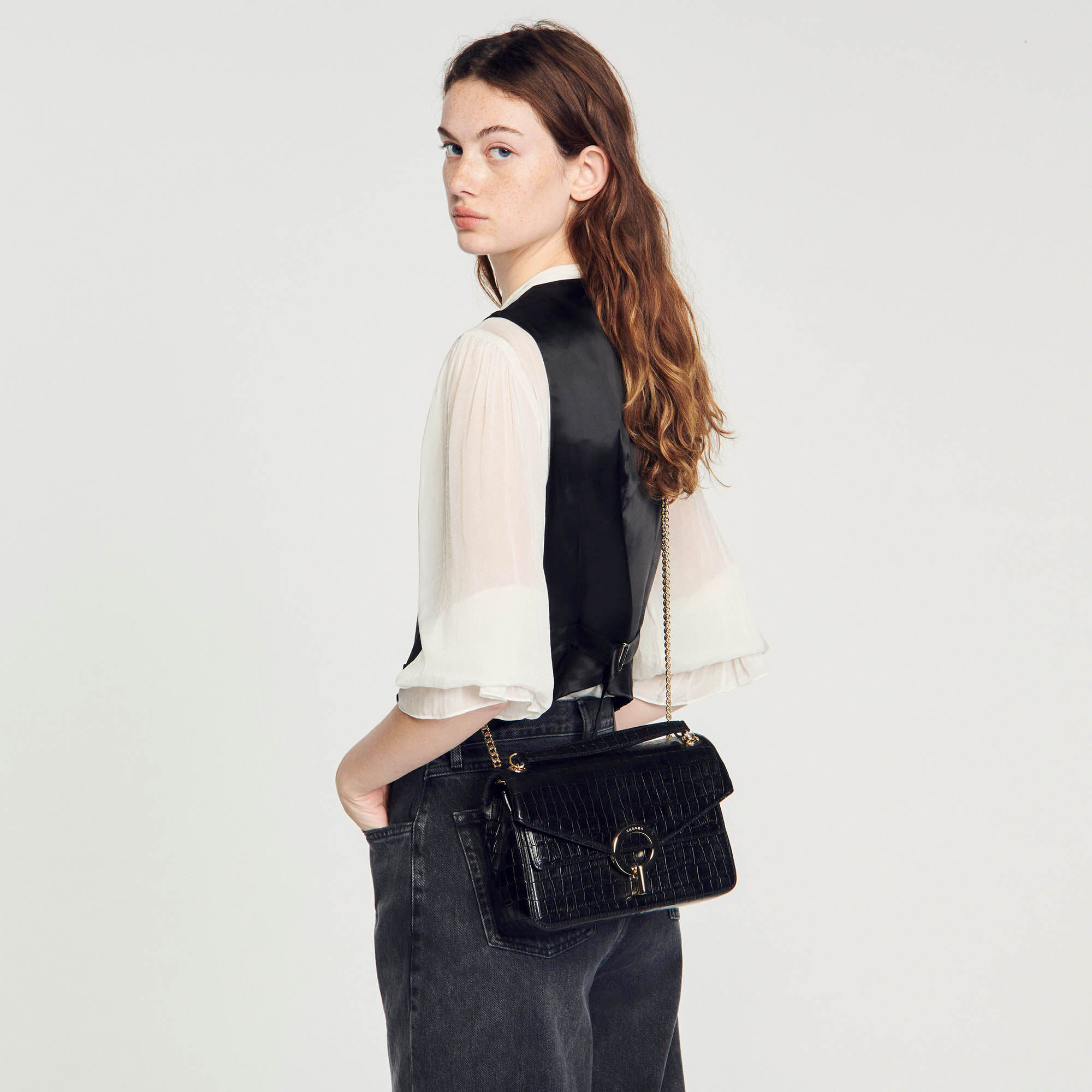 Yza bag in certified leather SFASA00730 Black All Bags Sandro