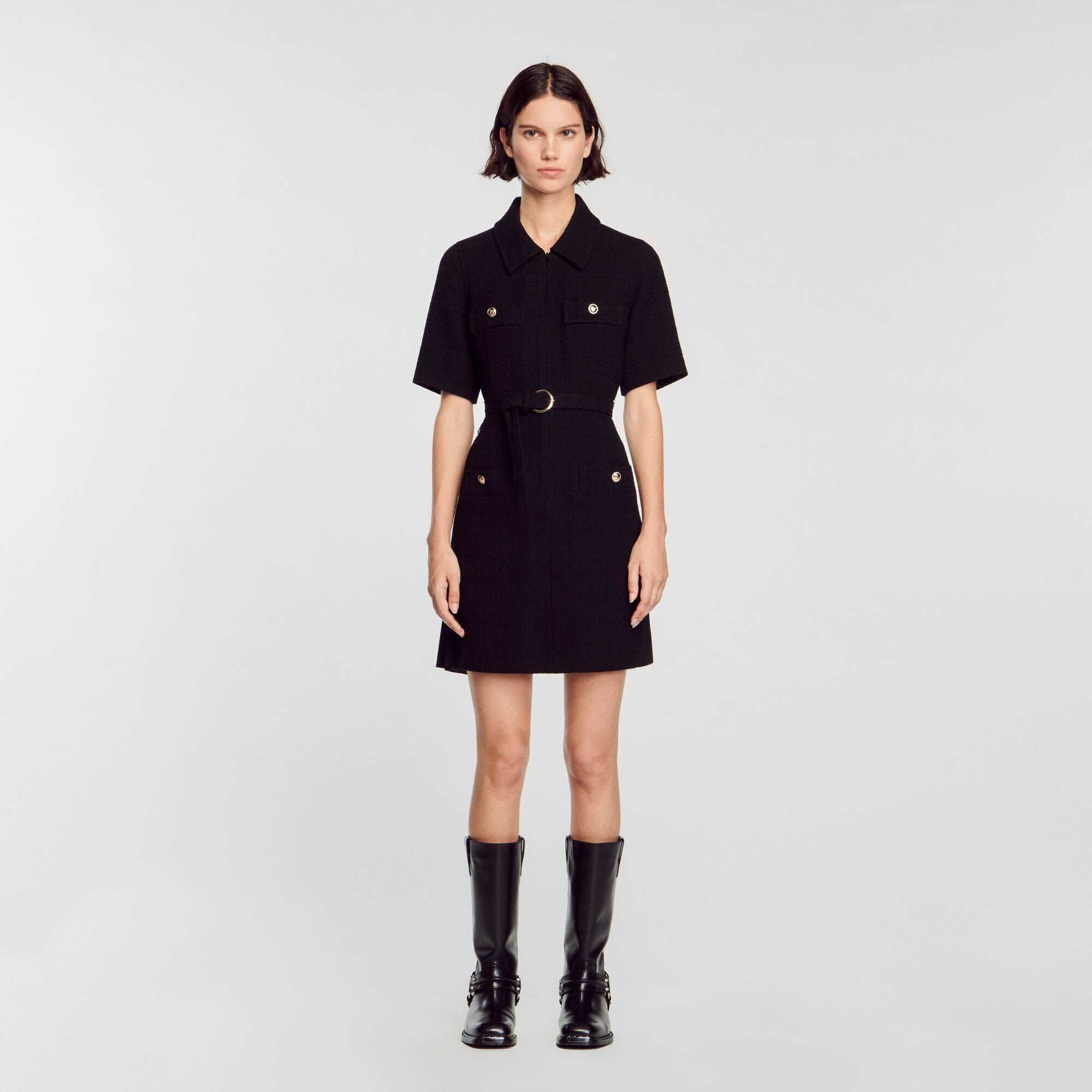 Short sleeved dress in two materials SFPRO02648 Dresses Sandro