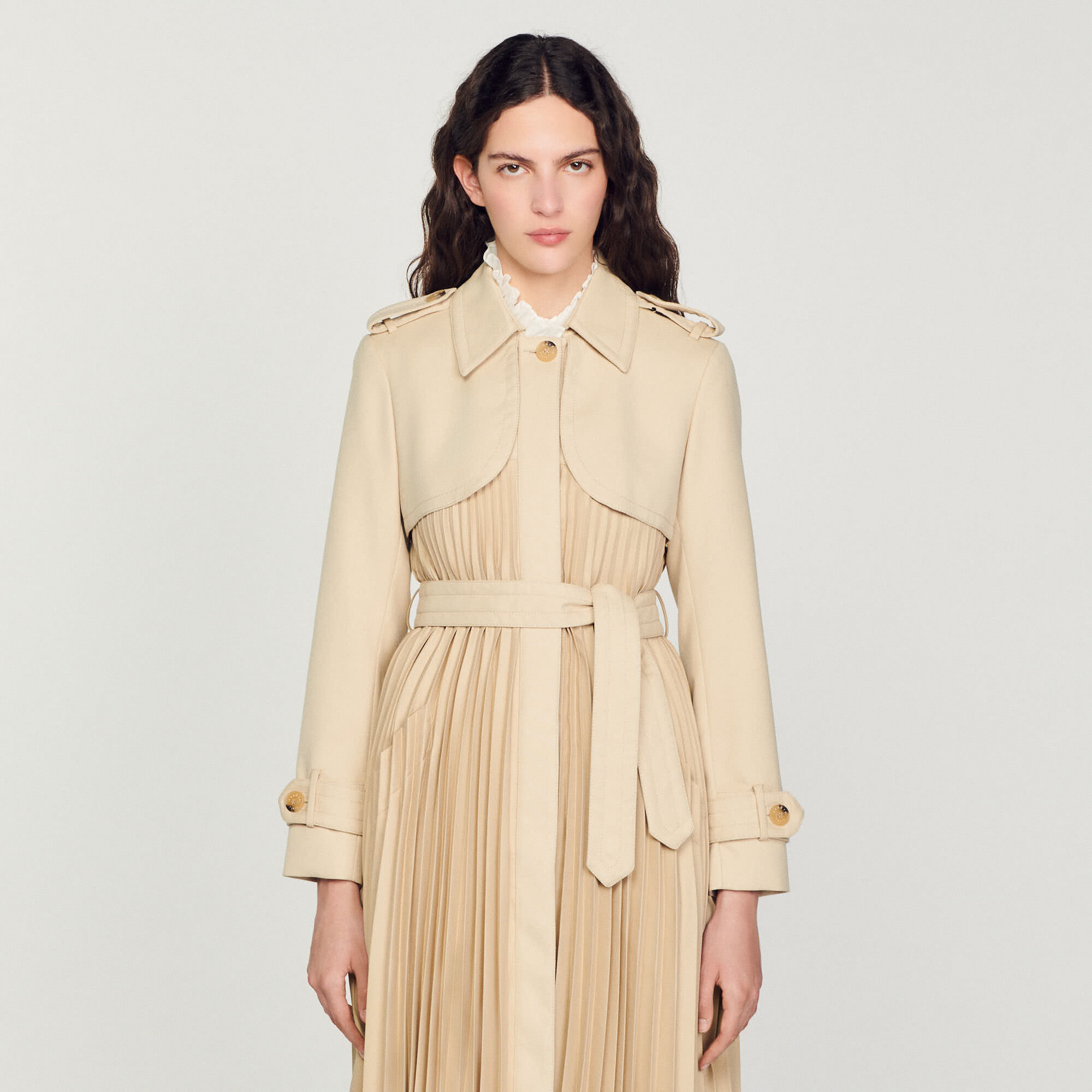 Pleated trench coat with belt SFPOU00241 Coats Sandro Paris