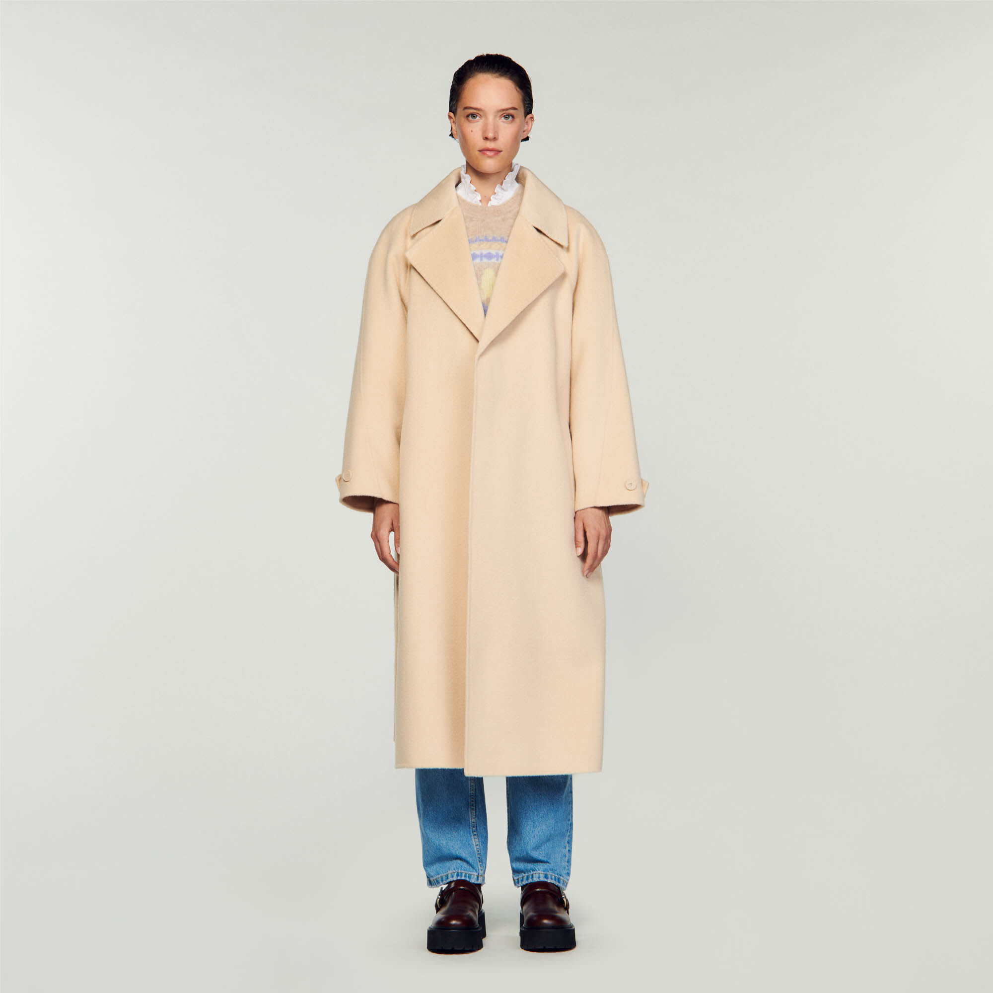 Beige wool trench coat hot sale