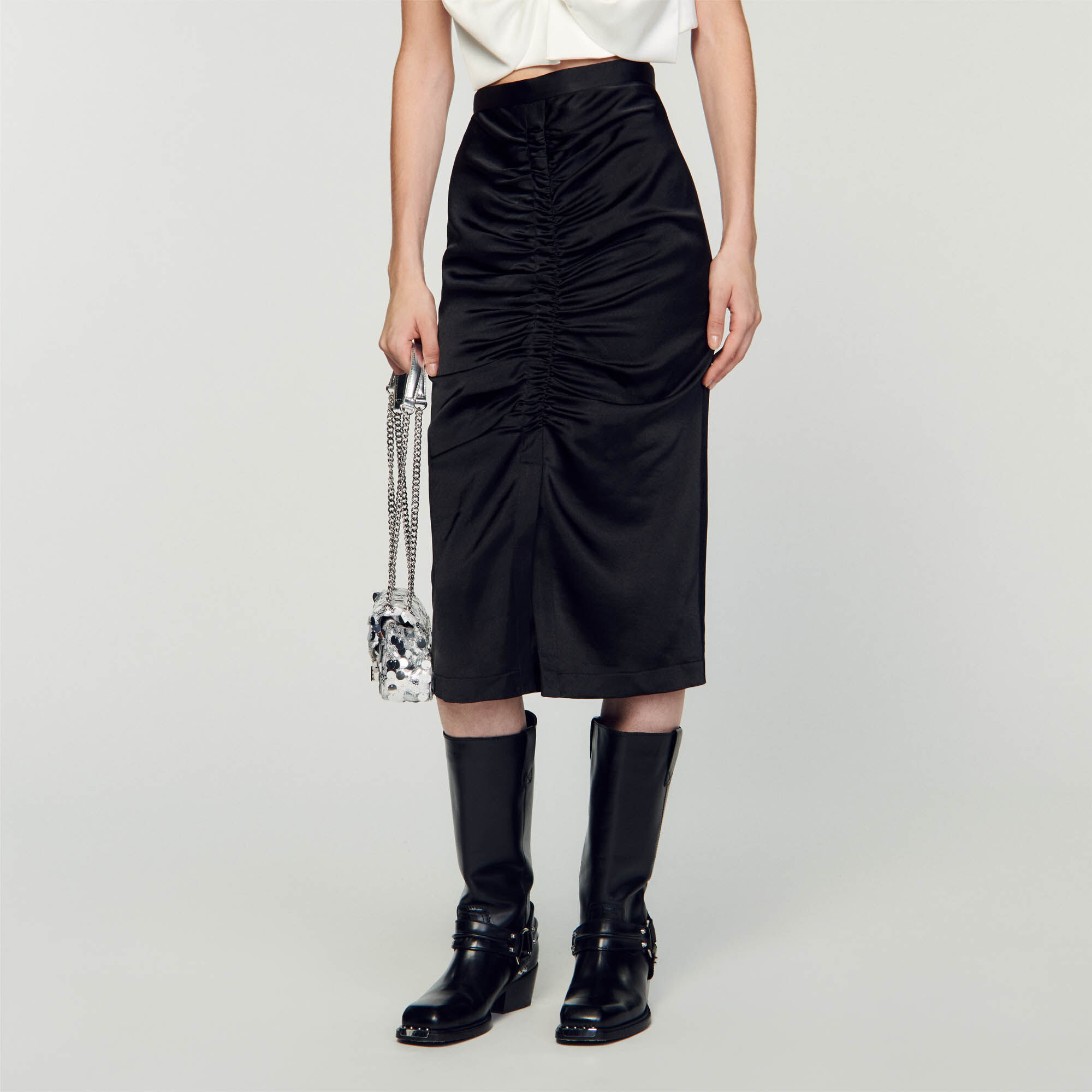 Black satin on sale midi skirt uk