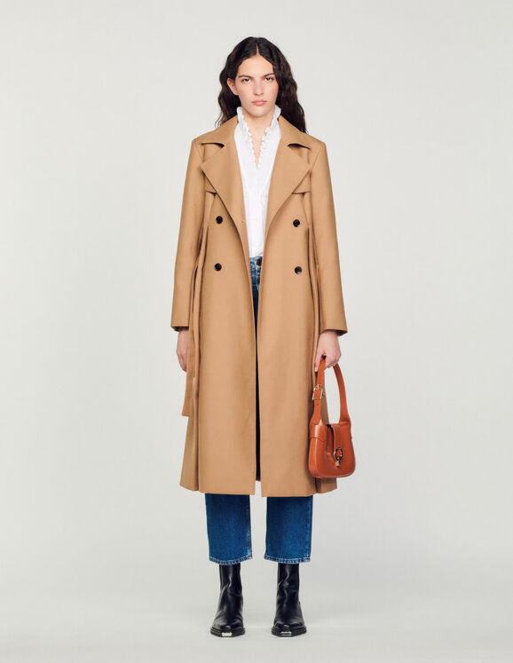 Long trench-style coat Camel Femme