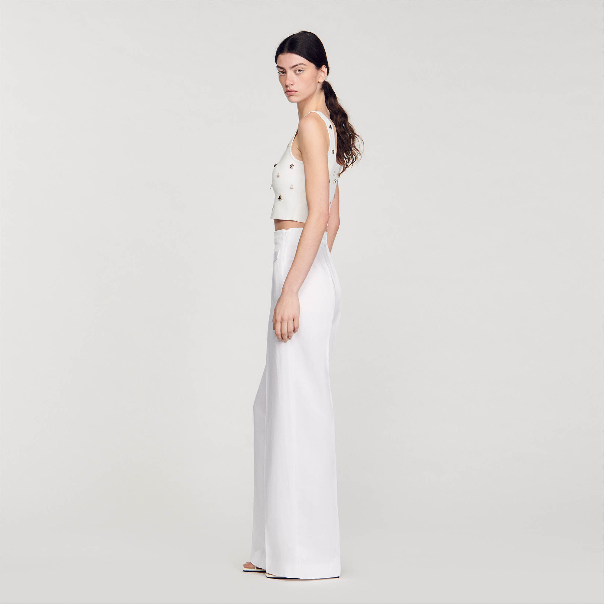 White evening trousers uk store