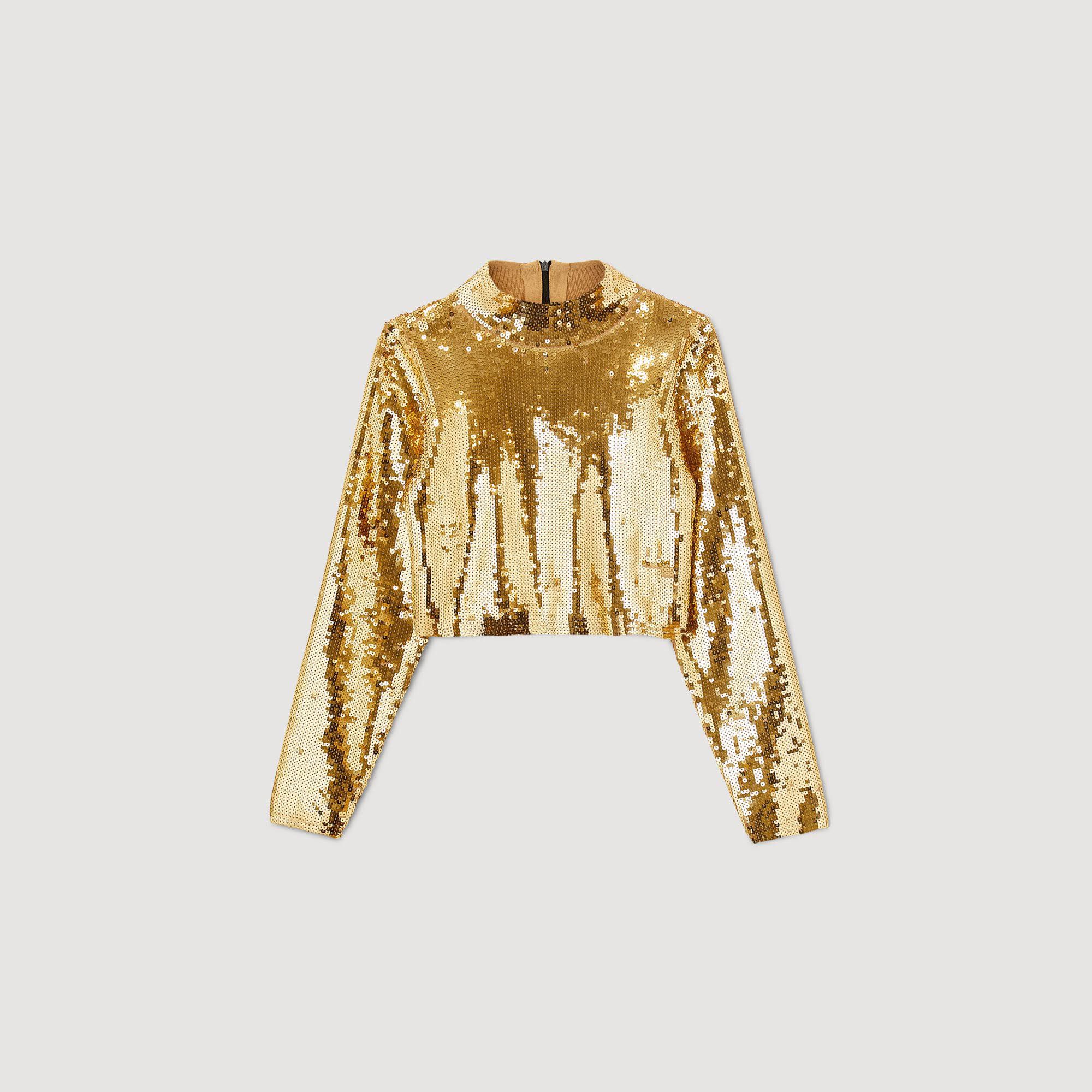 Cropped knit jumper with sequins SFPPU01986 Gold Sweaters