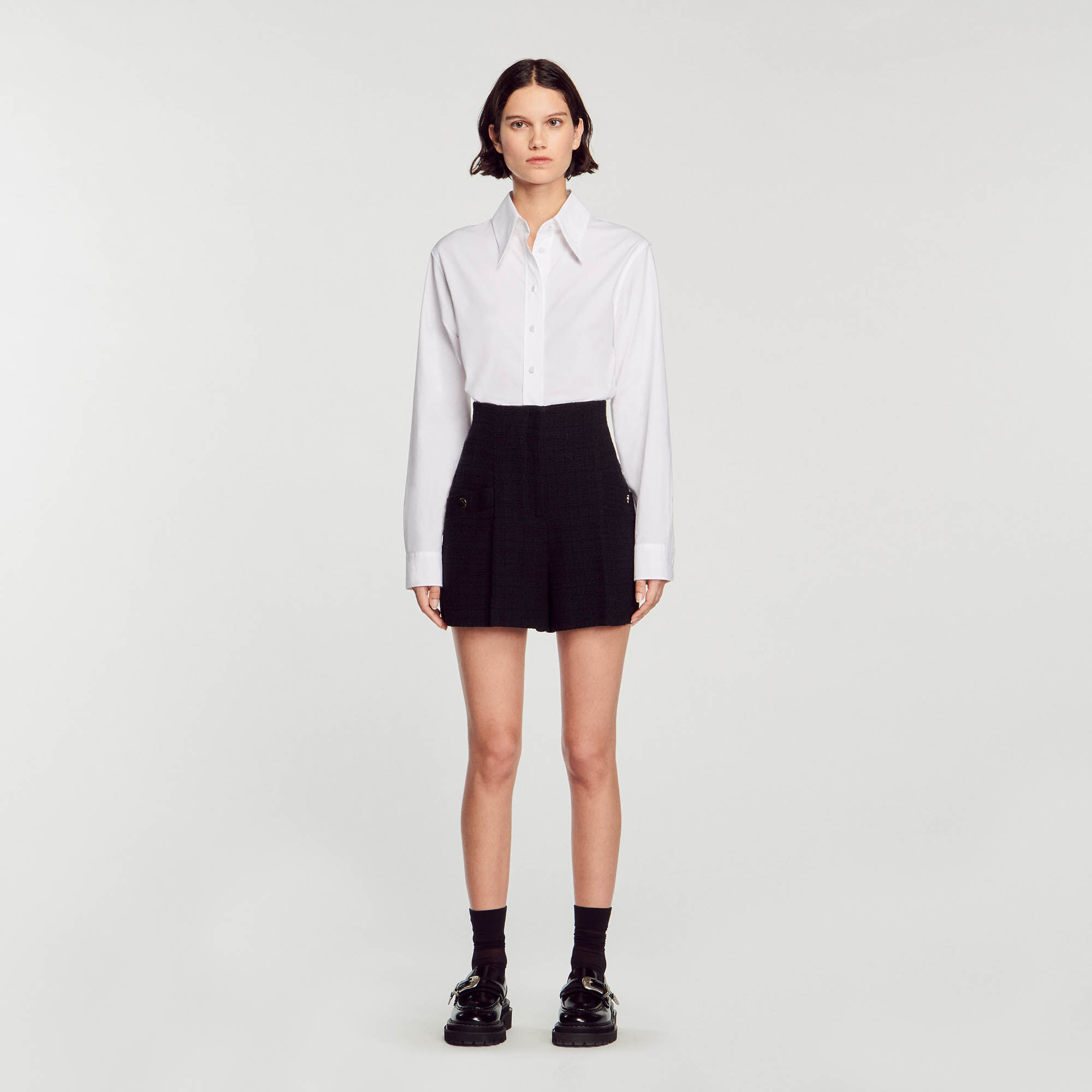 High waisted tweed shorts clearance