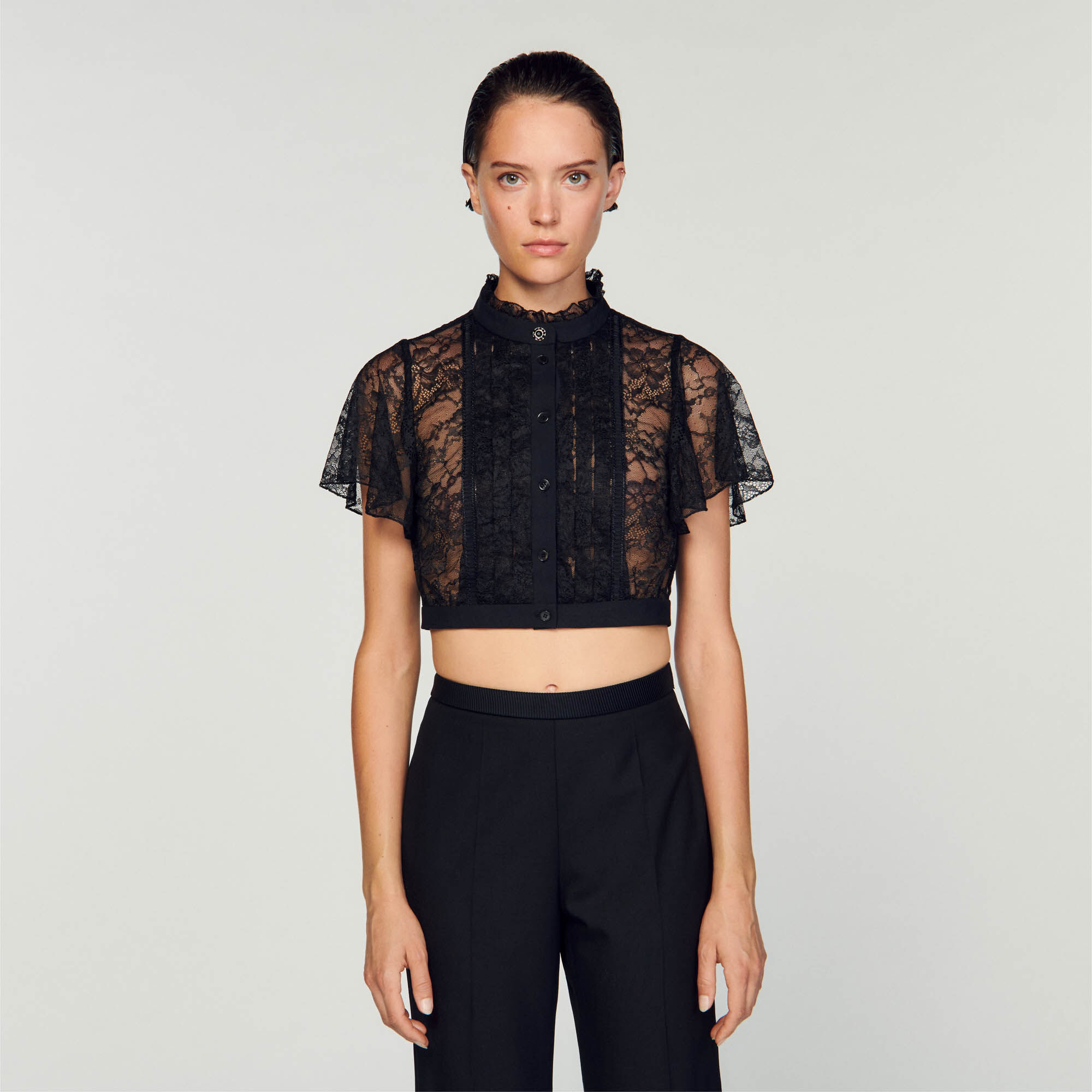 Short lace blouse SFPCM01007 Tops Shirts Sandro Paris