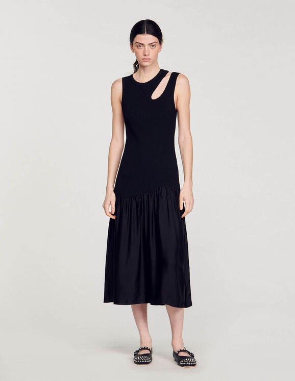 Dual-material maxi dress Black Femme