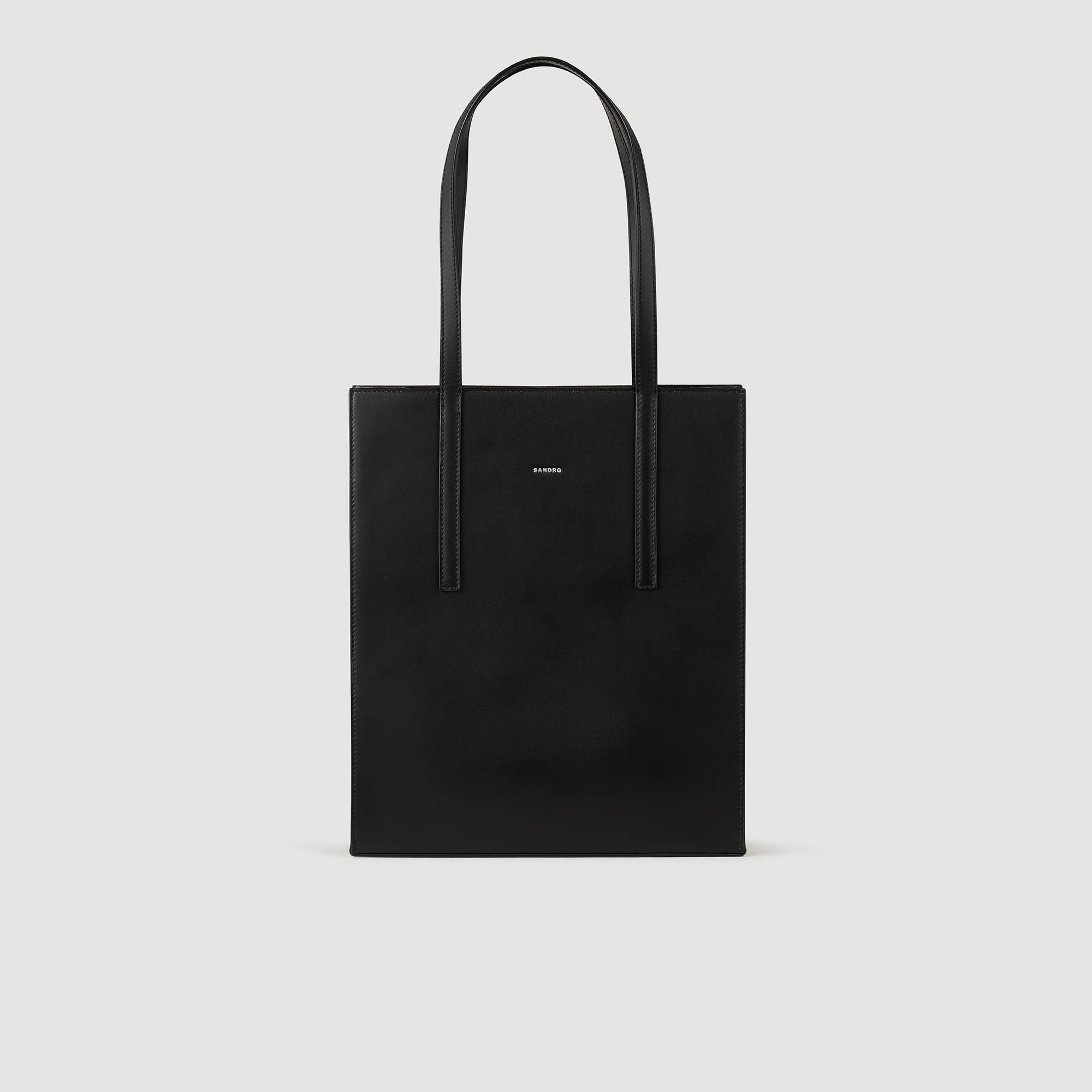 Plain black leather tote sales