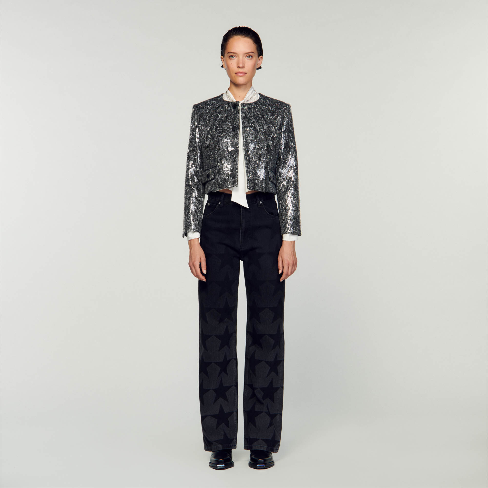 Silver cropped hotsell jacket
