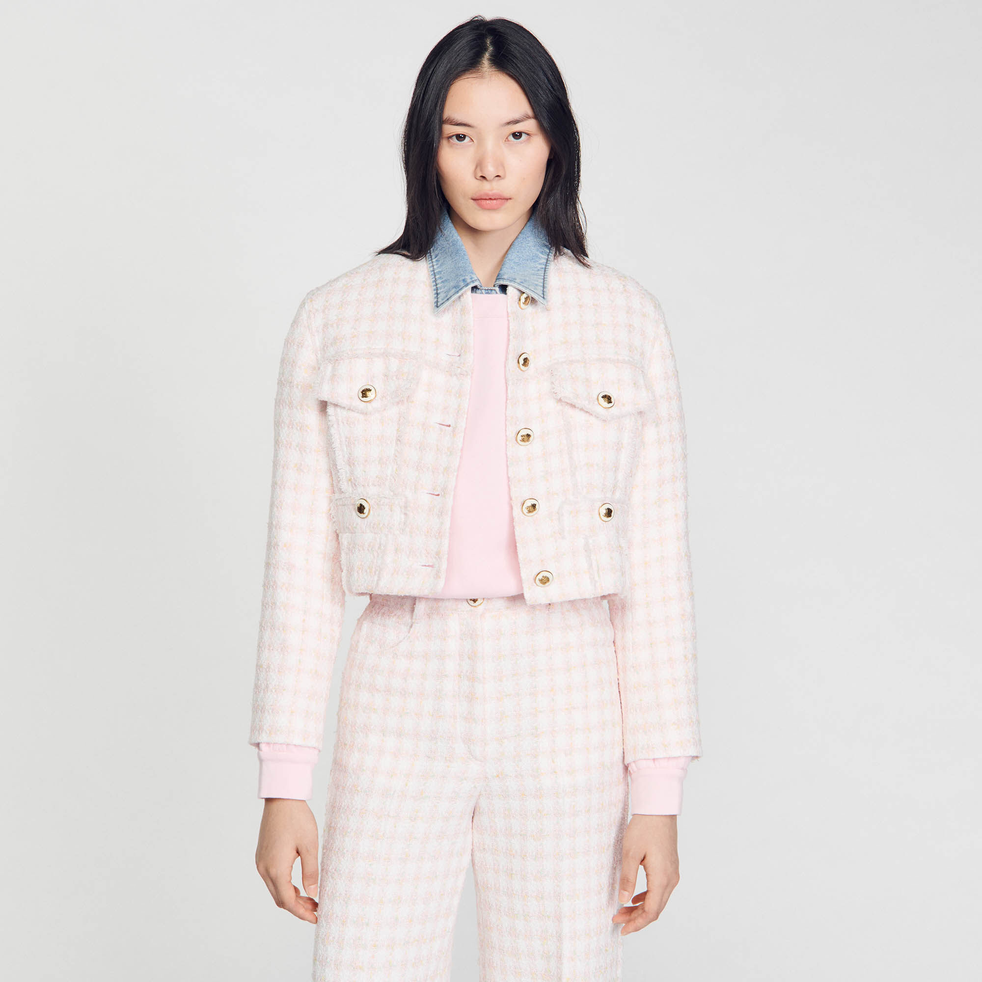 Tweed denim jacket on sale