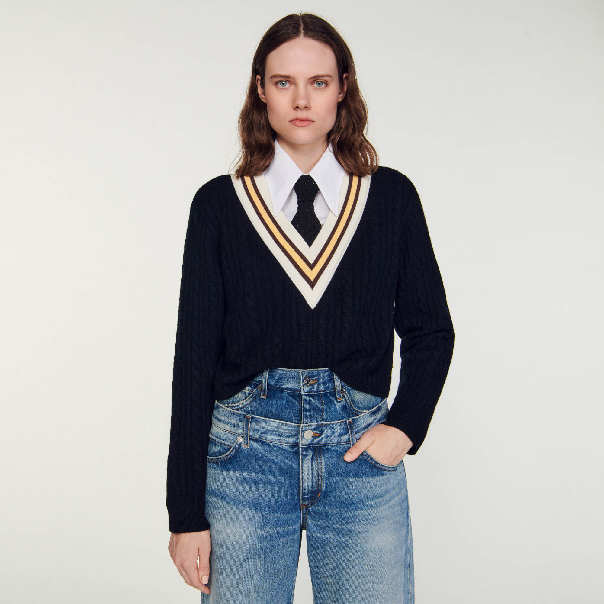 Long v neck jumper store