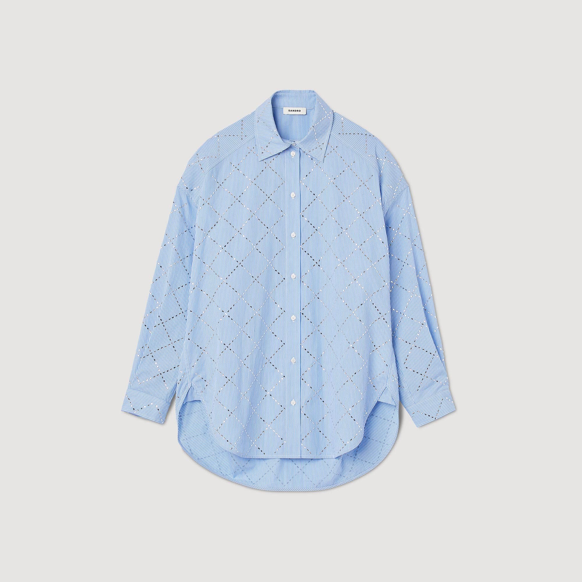 Oversized shirt with rhinestones SFPCM00938 Tops Shirts