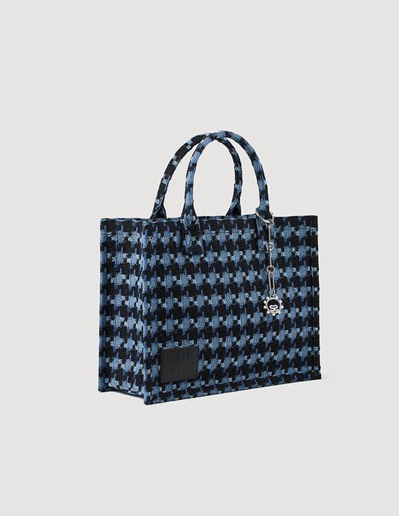 Sandro Womens Bleus Kasbah Charm-embellished Tweed Cotton Tote Bag 1 Size