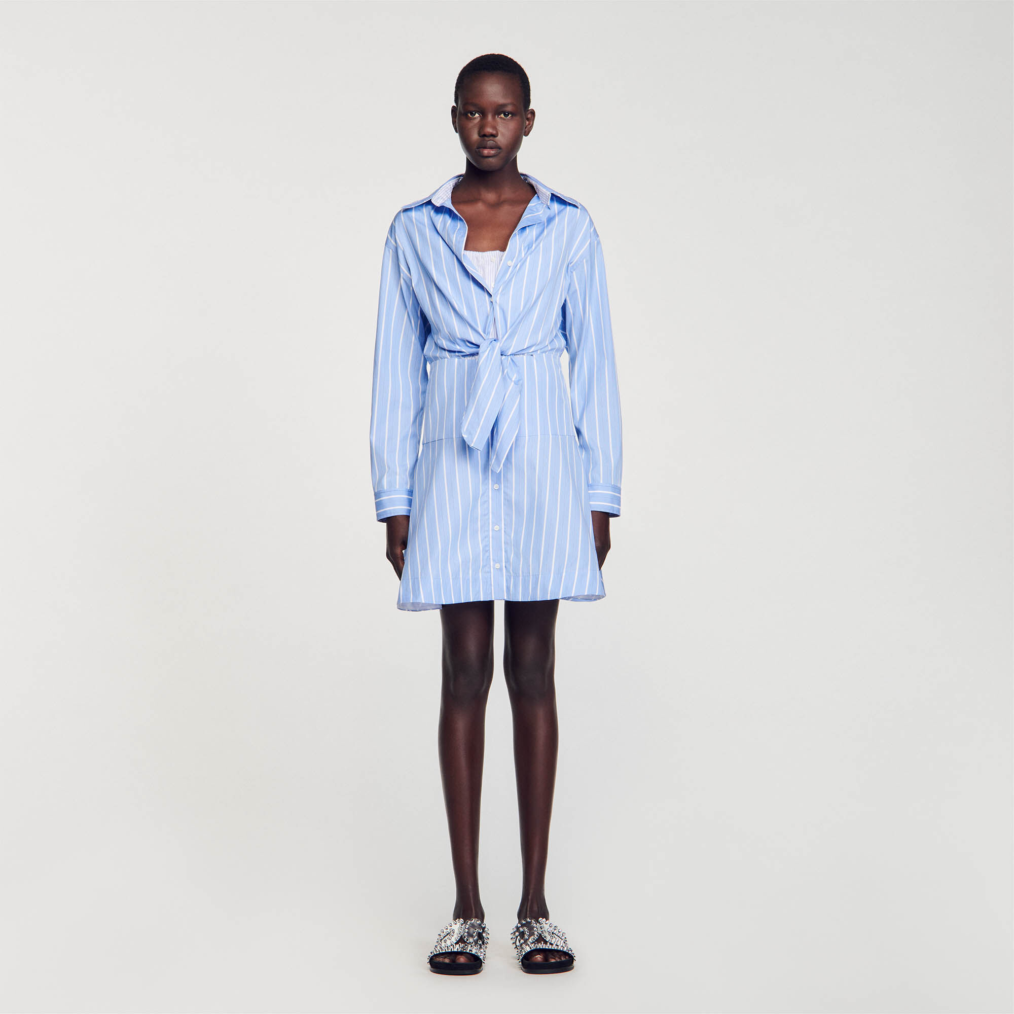 White tie 2025 front shirt dress