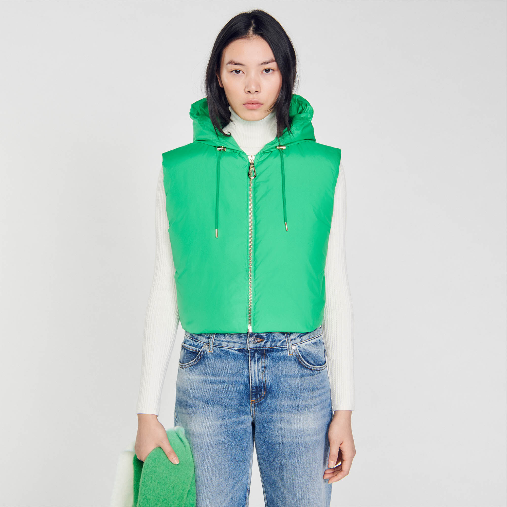 Sleeveless puffer jacket SFPOU00583 Dark Green Coats Sandro Paris