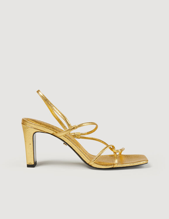 Embossed leather sandals Gold Femme