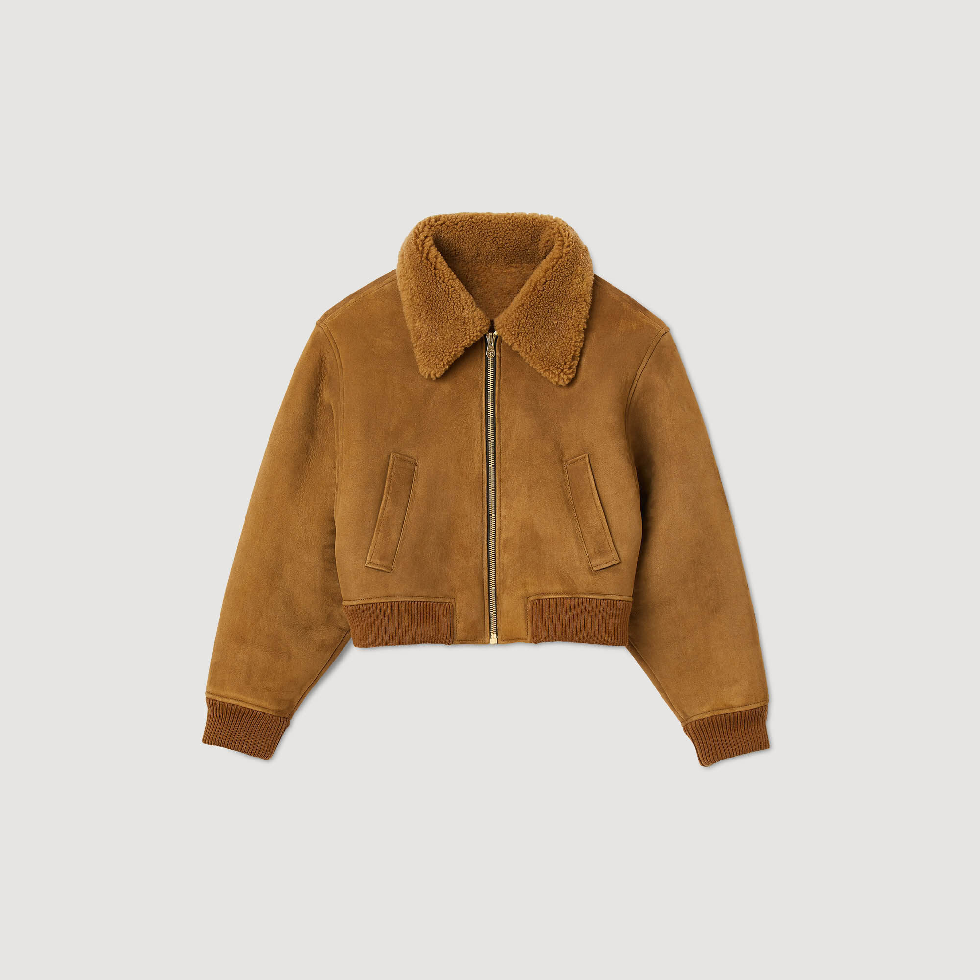 Shearling bomber SFPOU00523 Camel - Coats | Sandro Paris