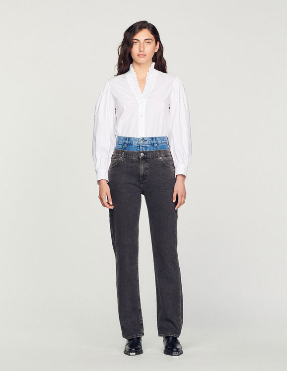 Two-tone double-waisted jeans Grey Femme