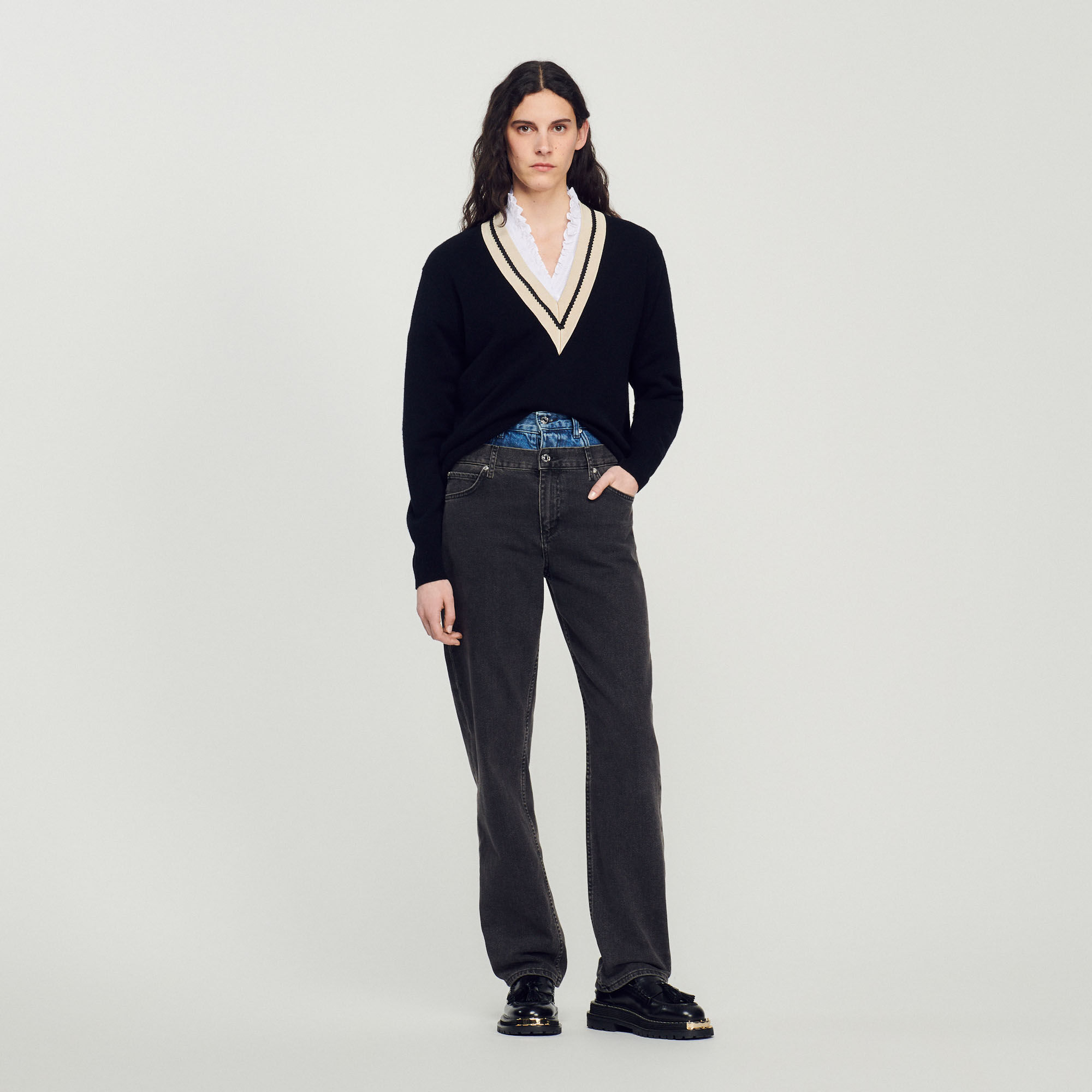 Deep v black discount sweater