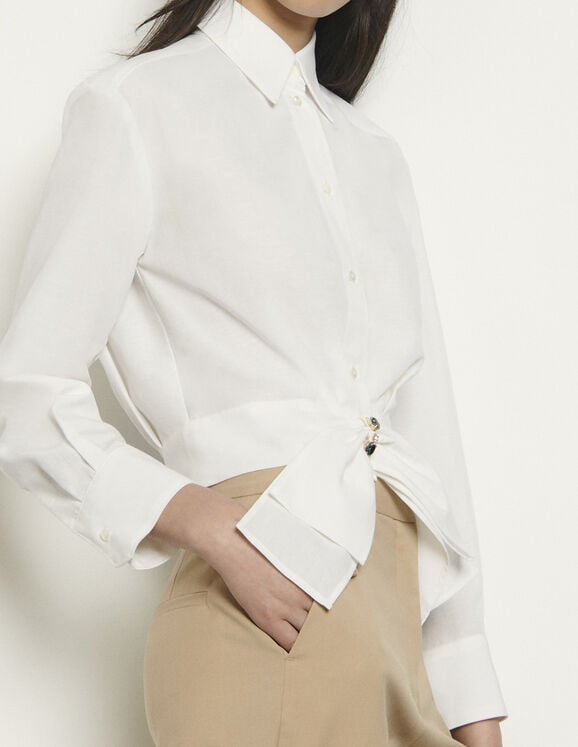 Cropped shirt with removable bow SFPCM00143 white - Tops & Shirts ...