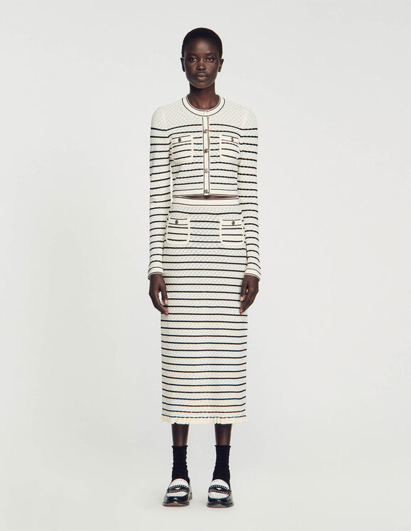 Striped knit midi skirt White / Black Femme