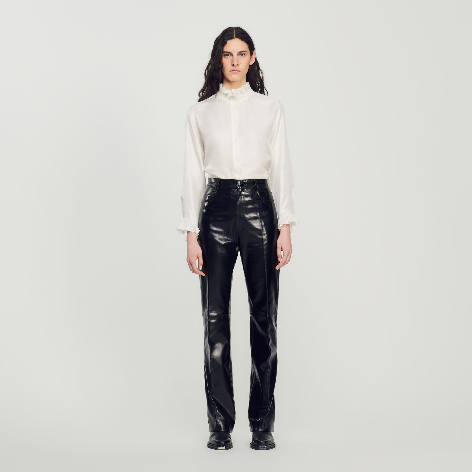 Selected Femme Slfmarie Mw Leather Pants B Noos Skindbukser & Læderbukser  Black - Bukser - Tøj til kvinder (27921377)