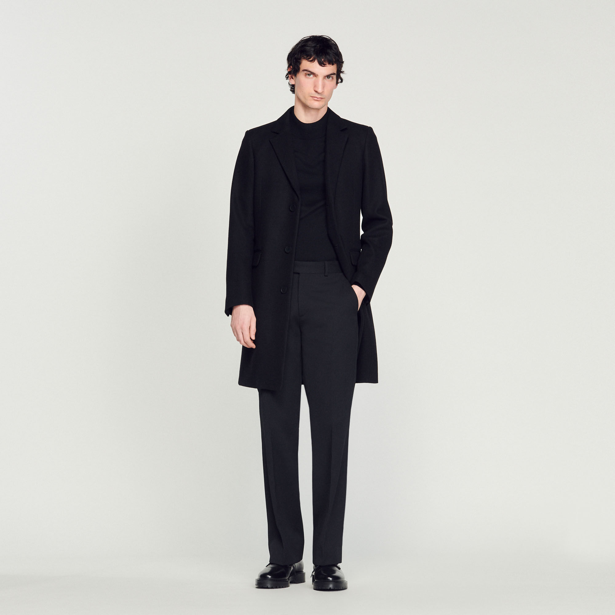 Mens long black coat deals uk