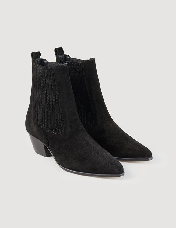 Leather ankle boots with elastic Black Femme