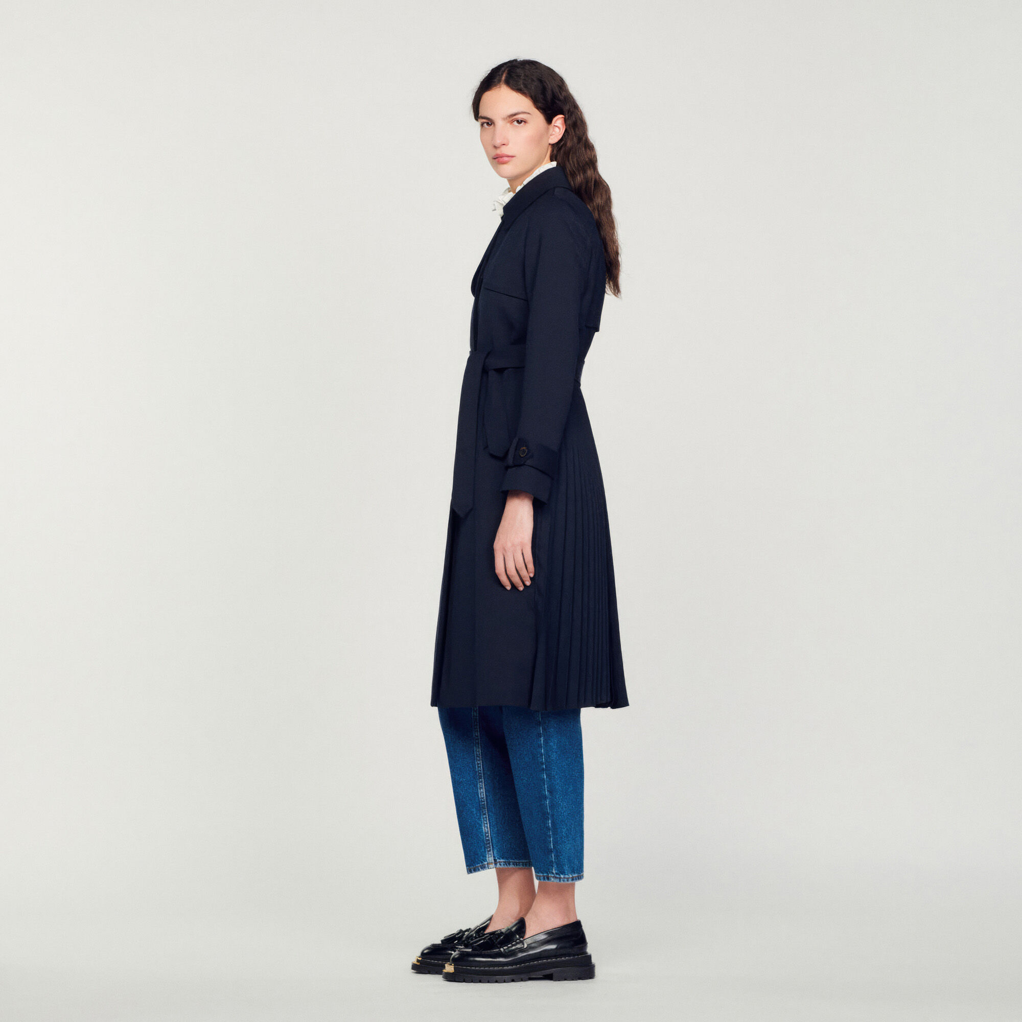 Long navy trench coat outlet