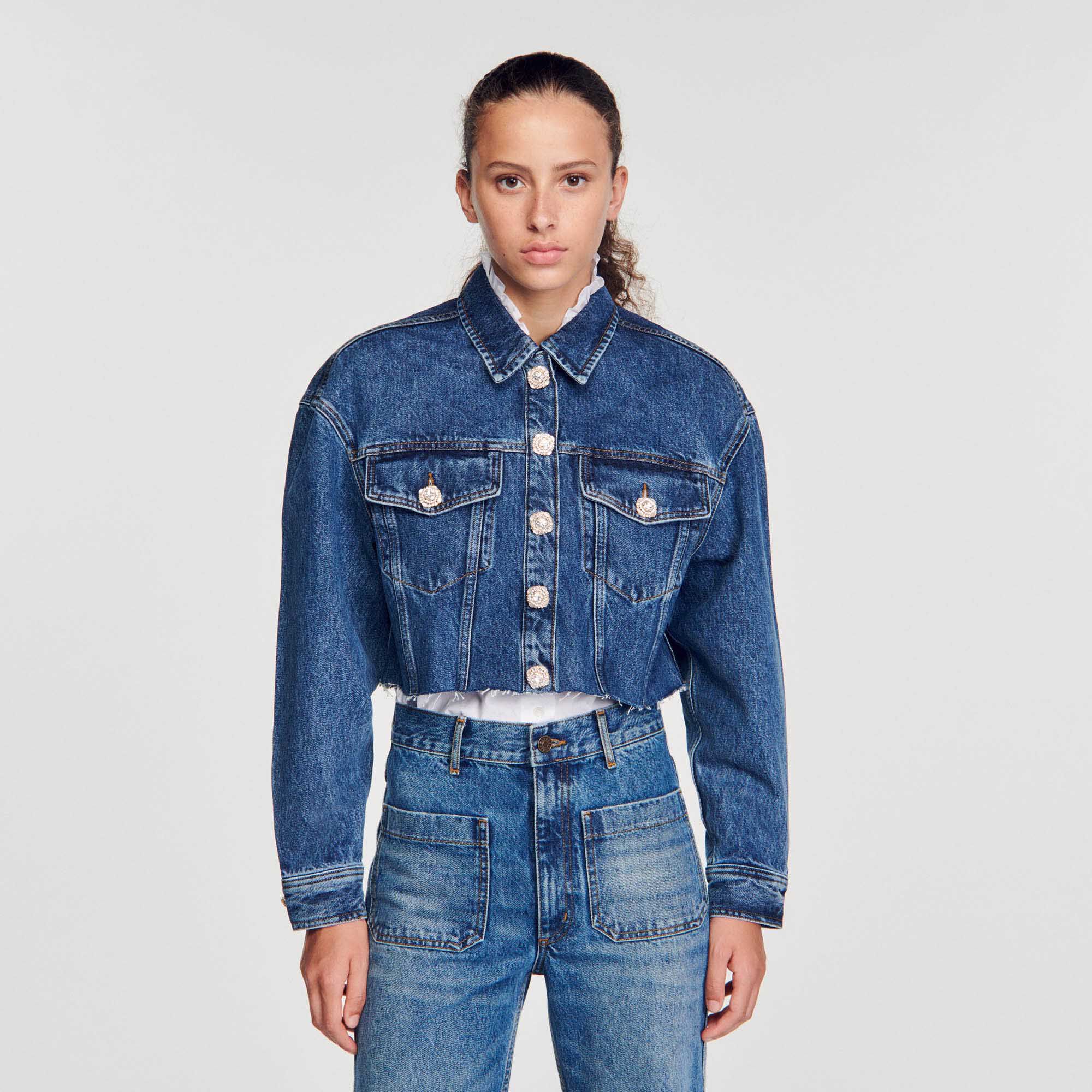 Cropped denim sales jacket uk