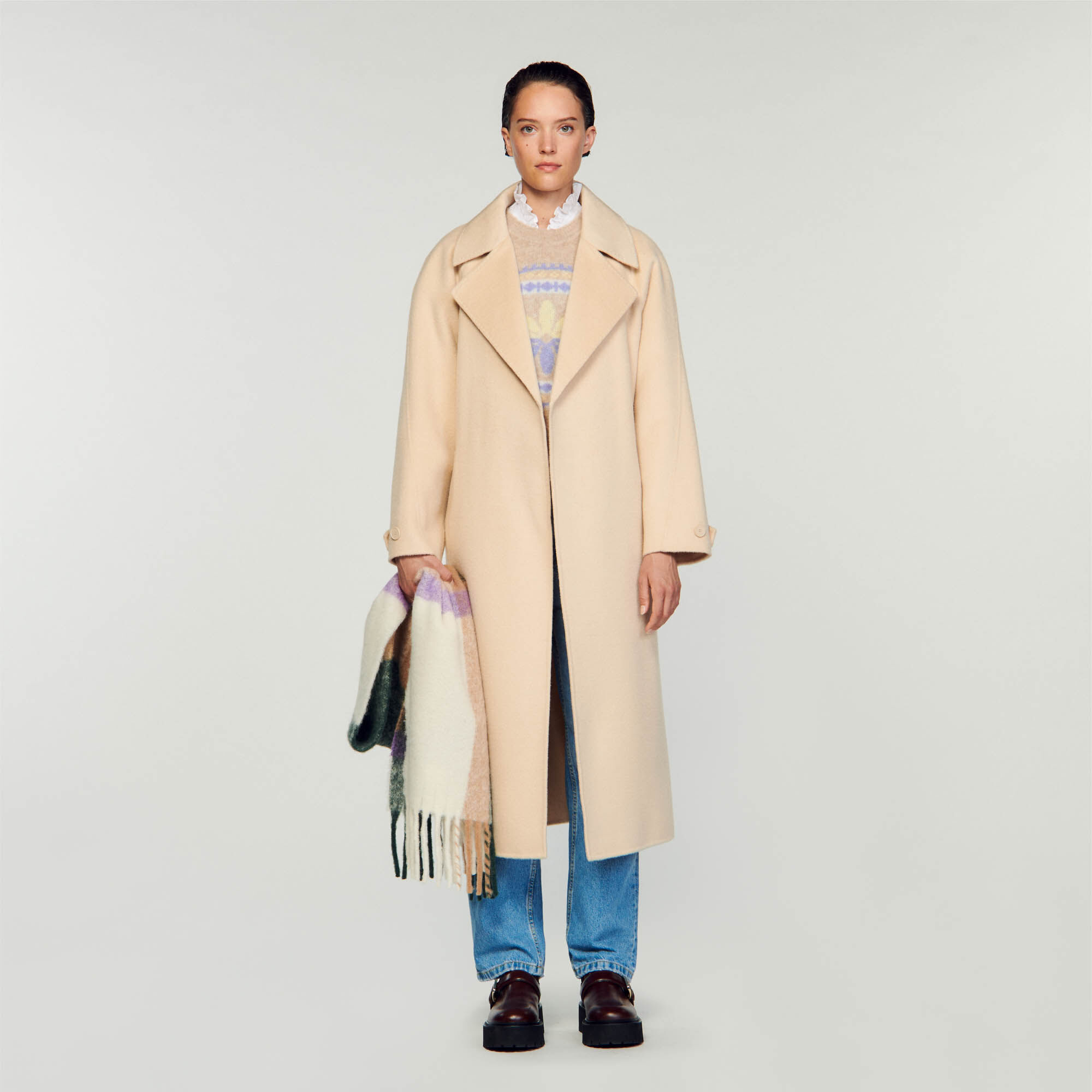 Double breasted wool trench coat