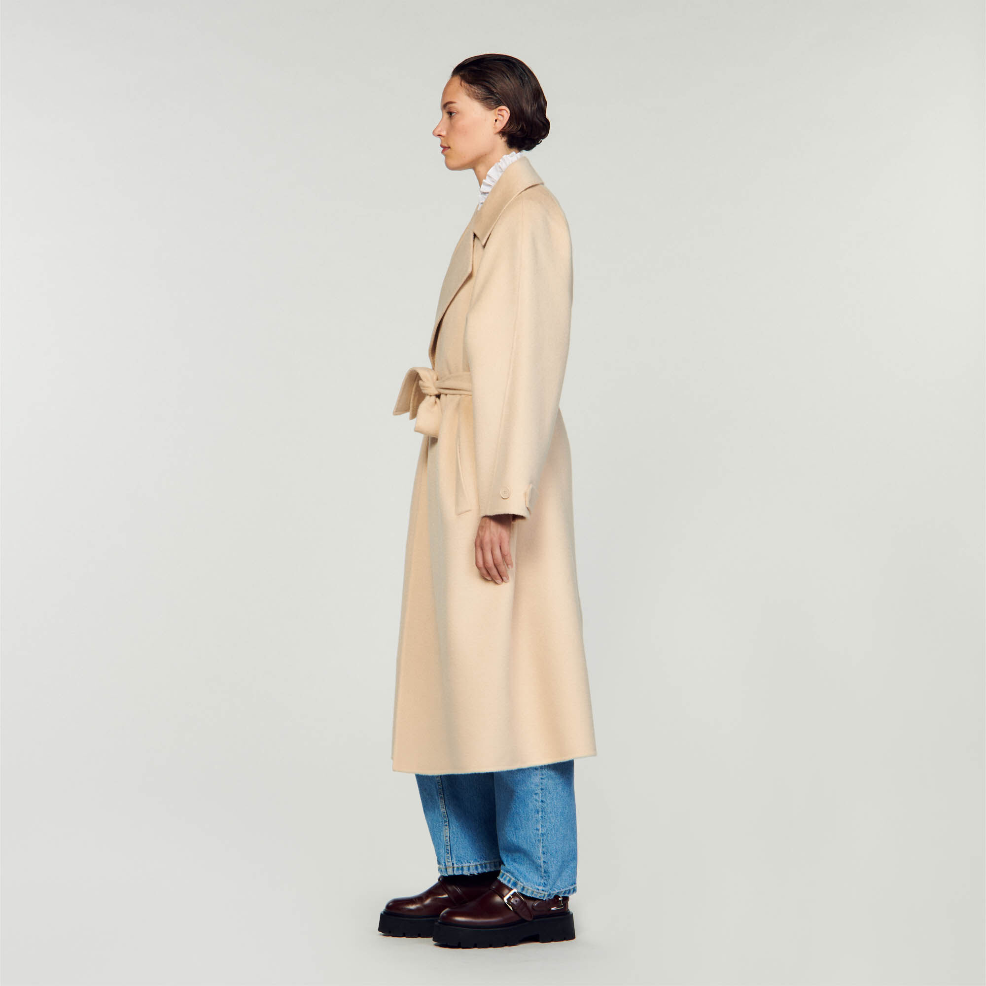 Beige wool trench coat hot sale