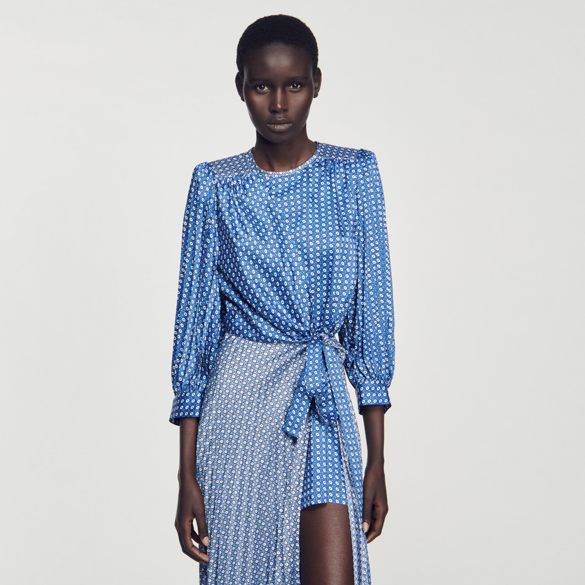 Long tie print dress SFPRO03130 Dresses Sandro Paris