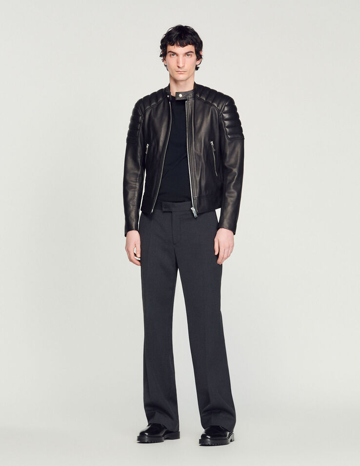 Sandro Leather jacket with quilted trims Select a size and. 1