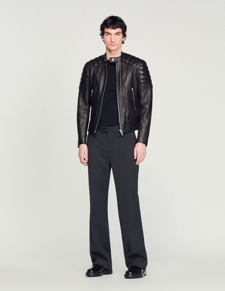 Sandro Leather jacket with quilted trims Select a size and. 1