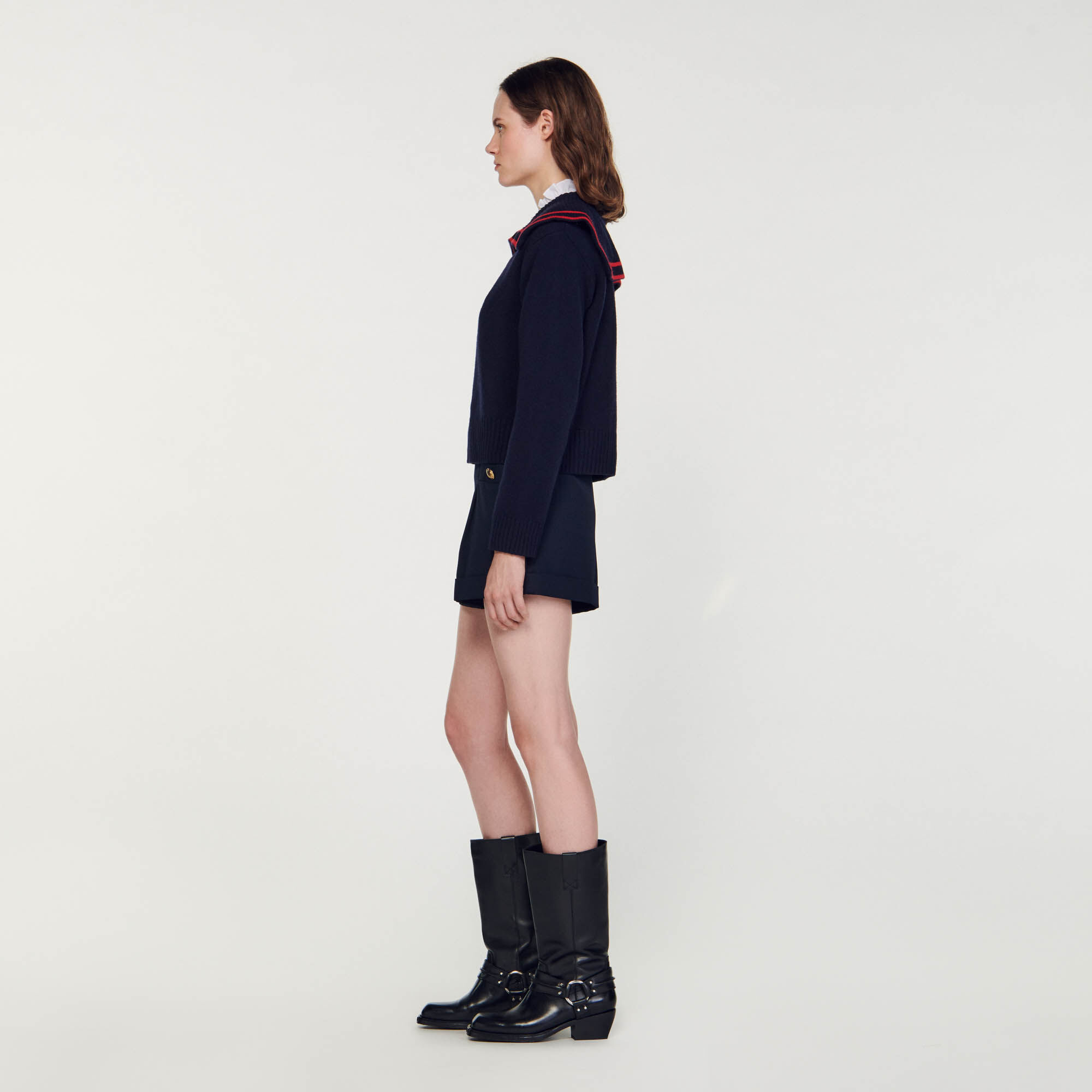 Five buckle high collar new arrivals pullover solid color women's sweater