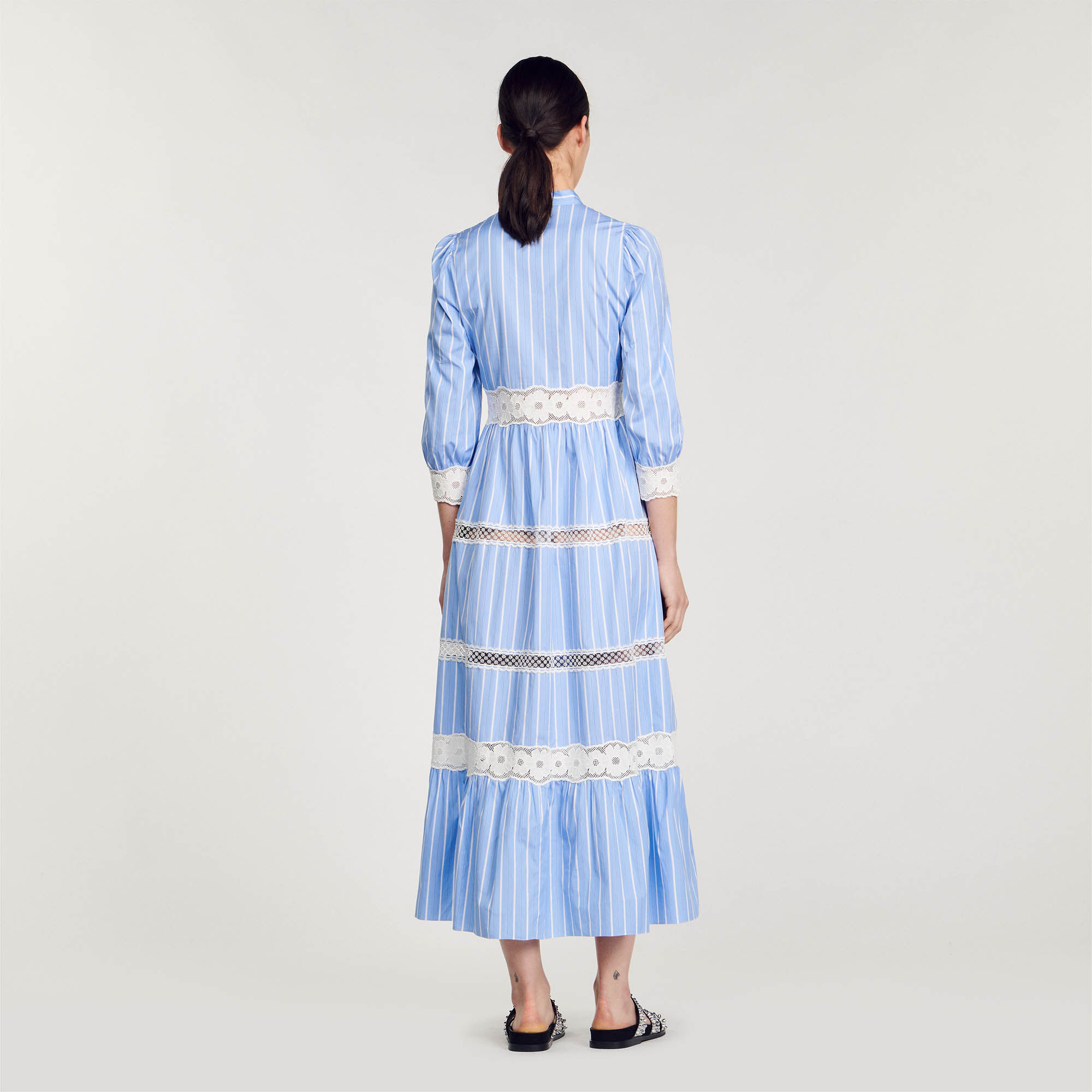 Stripe ruffle cotton deals maxi dress