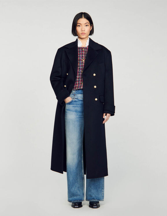 Long double-breasted coat Navy Blue Femme