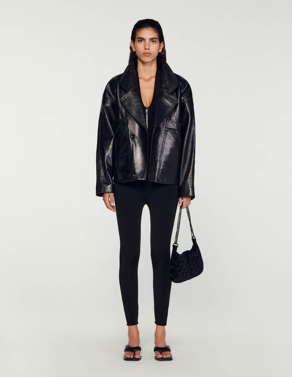 Oversized leather jacket Black Femme