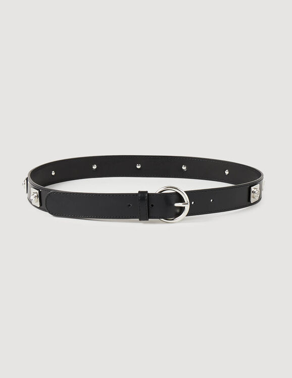 Leather belt with rivets Black Femme