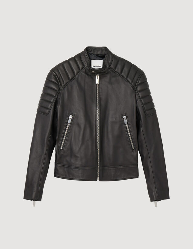 Sandro Leather jacket with quilted trims Select a size and. 2