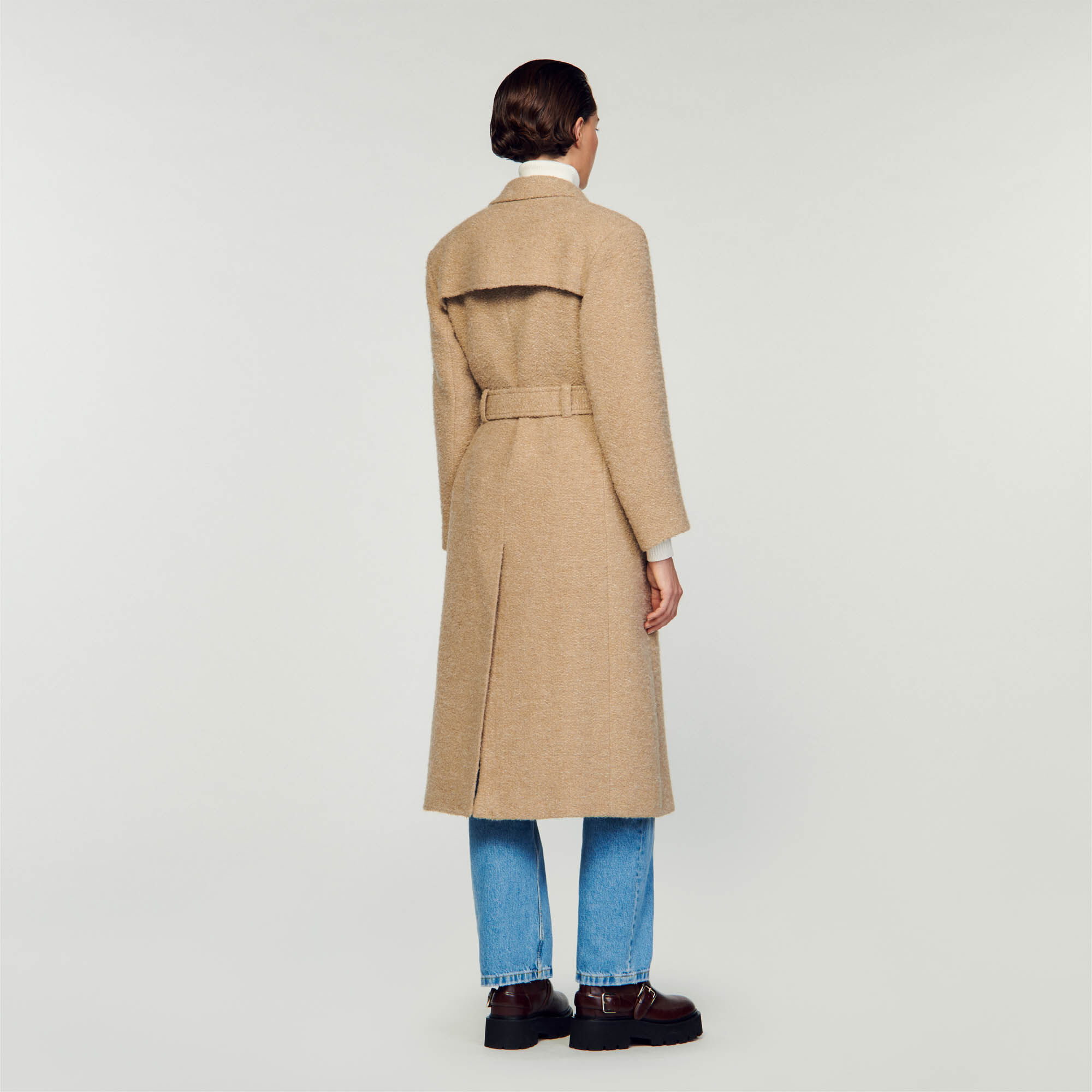 Long cheap boucle coat