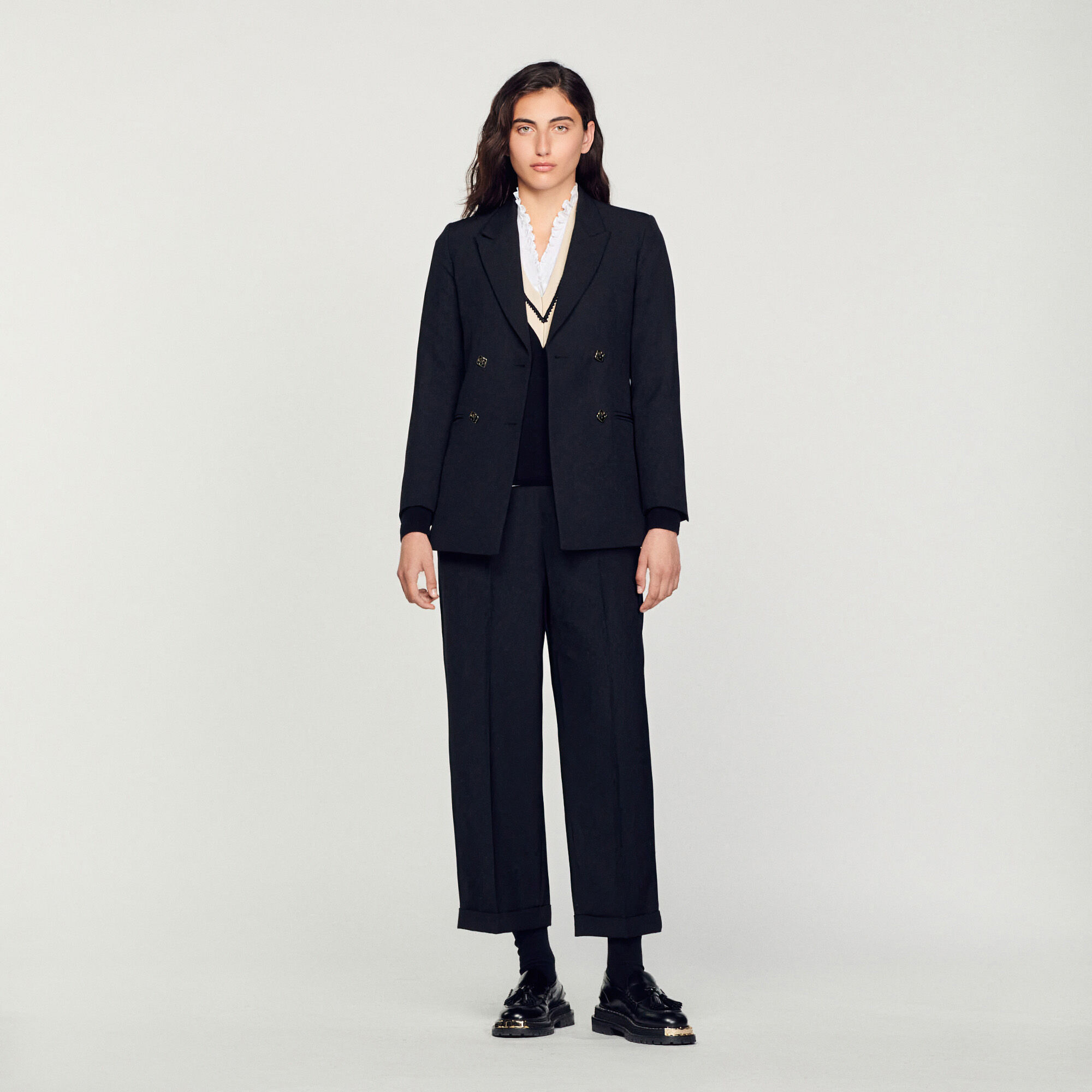Long black suit jacket womens top