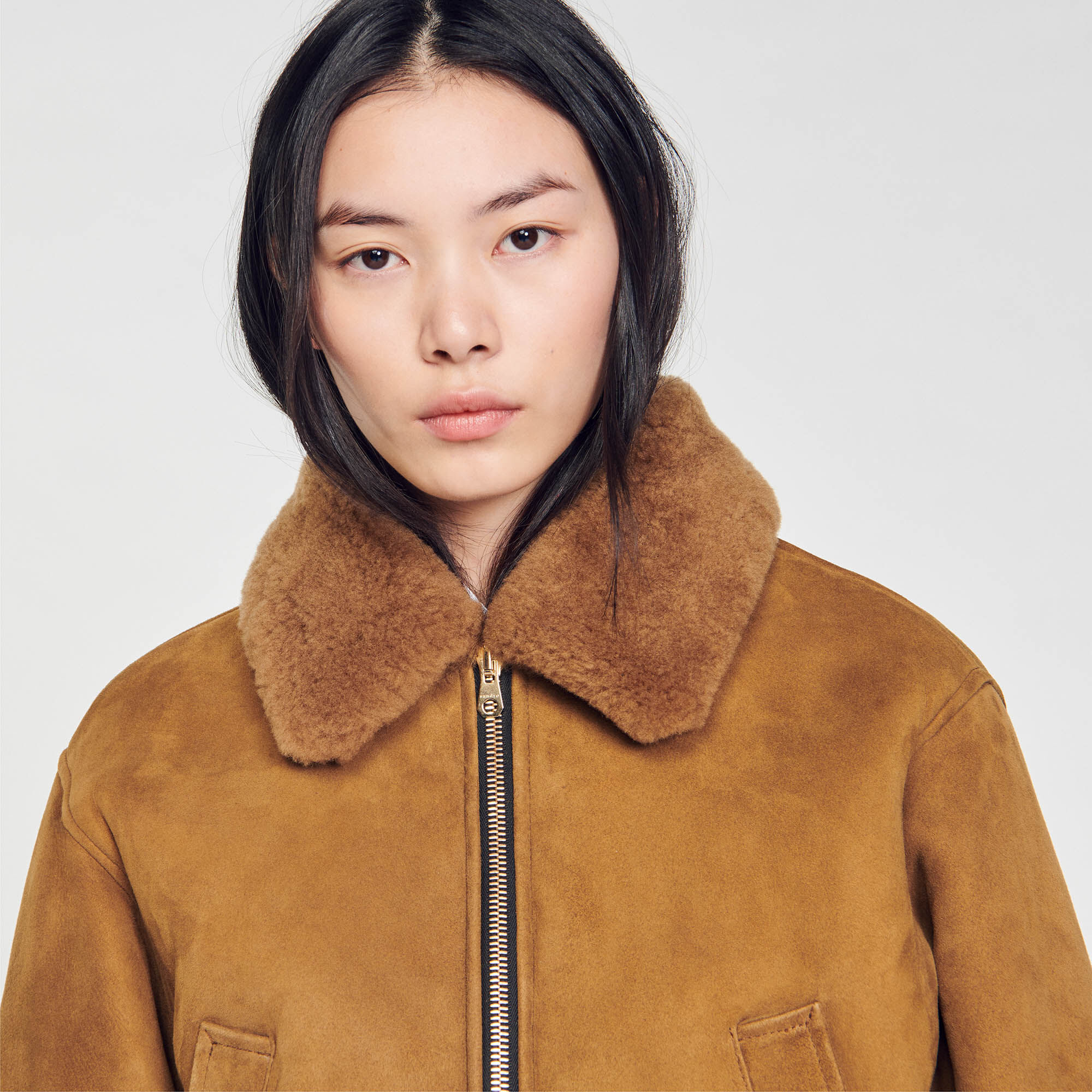 Shearling bomber SFPOU00523 Camel - Coats | Sandro Paris