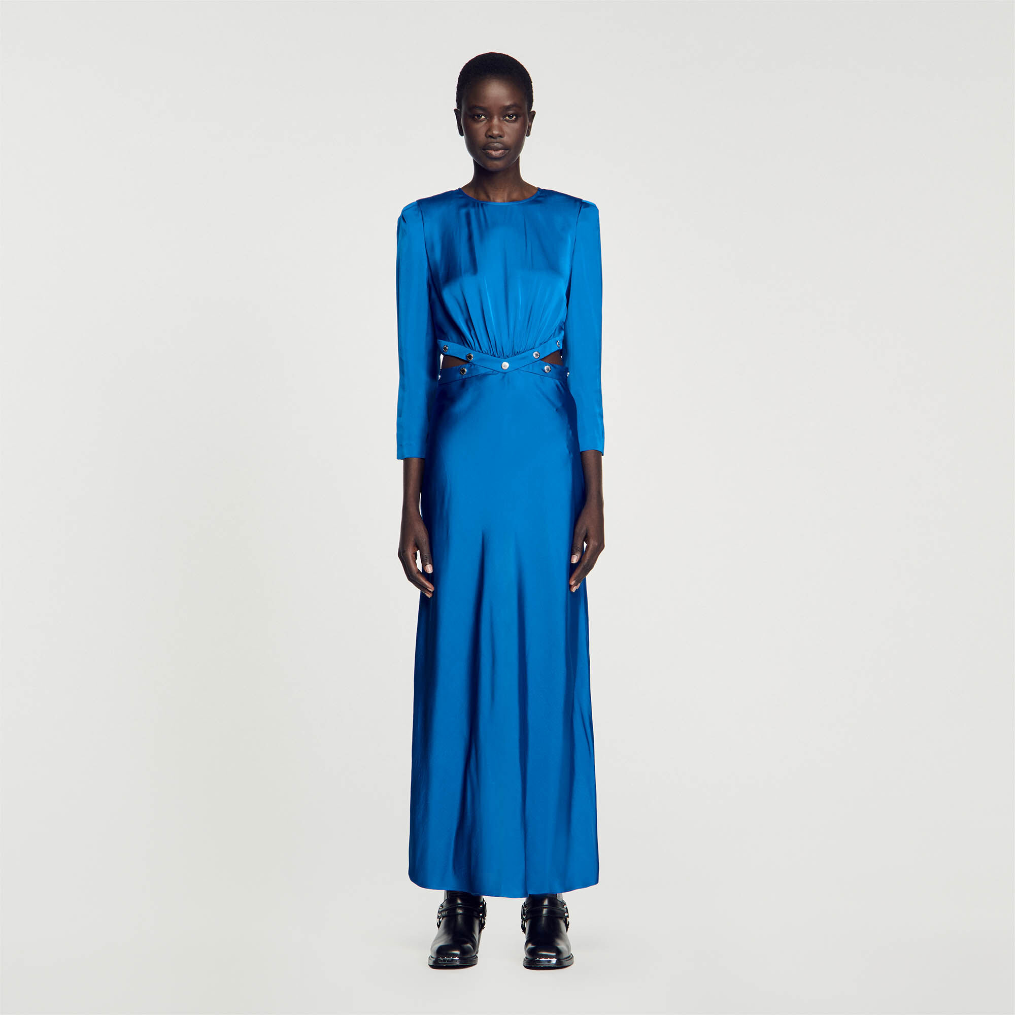 Long sleeve maxi dress satin sale
