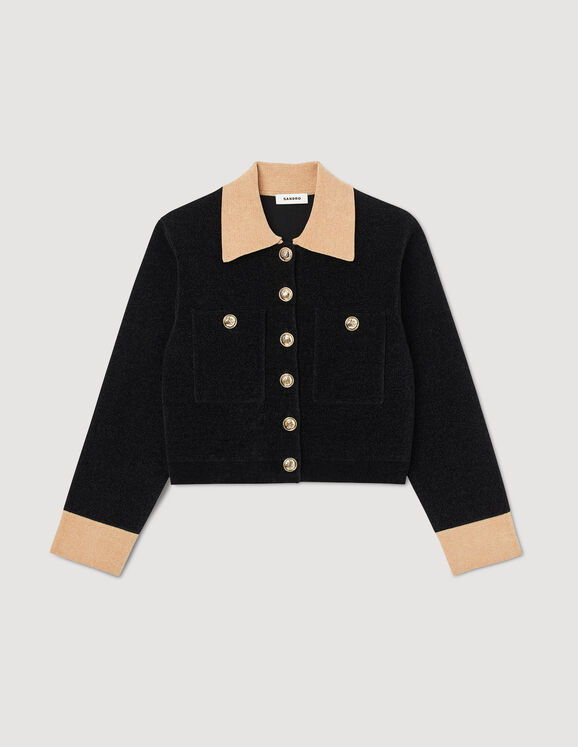 Cropped velour knit coatigan SFPCA00850 Black - Coatigans | Sandro Paris